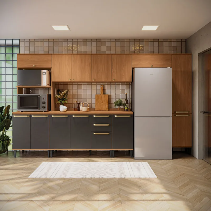 Armário de Cozinha Completa 13 Portas 350cm Preto Grid Elara Kappesberg