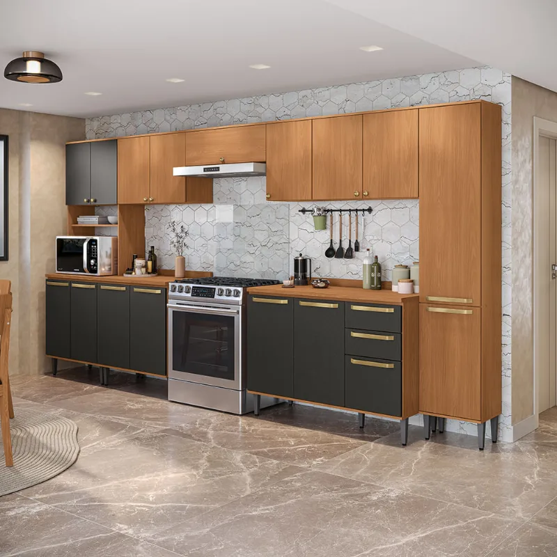 Armário de Cozinha Completa 390cm Preto Grid Elara Kappesberg