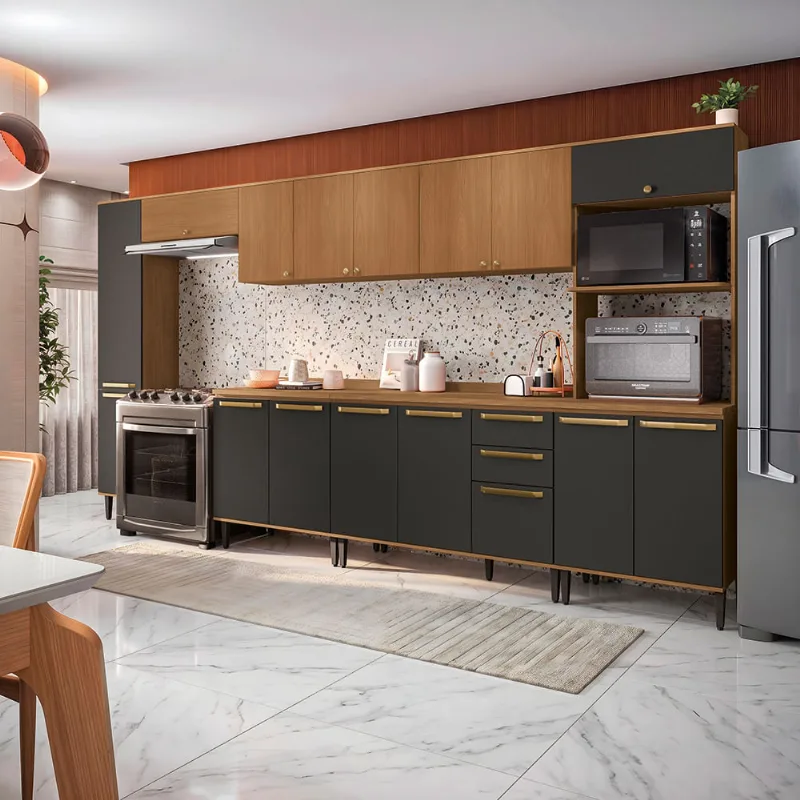 Armário de Cozinha Completa 390cm Canela/Preto Elara Kappesberg