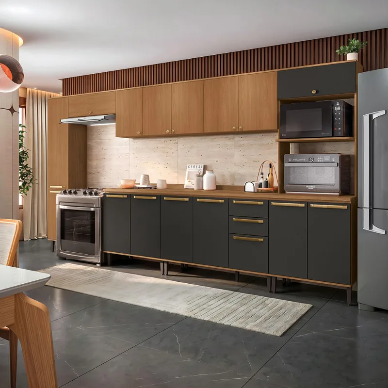 Armário de Cozinha Completa 390cm Preto Grid Elara Kappesberg