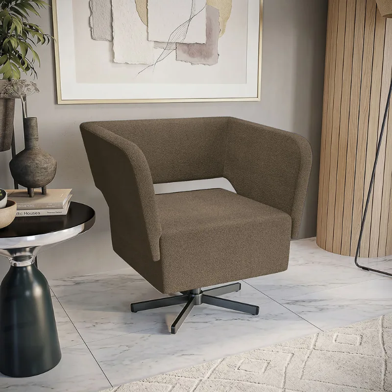 Poltrona Giratória Celine Suede Mescla Taupe Kappesberg