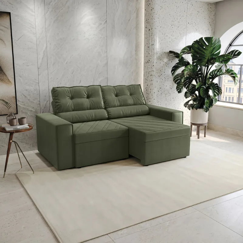 Sofá Retrátil Domus 208cm Suede Mescla Verde Kappesberg