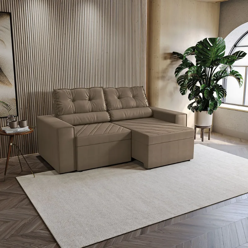 Sofá Retrátil Domus 208cm Suede Mescla Taupe Kappesberg