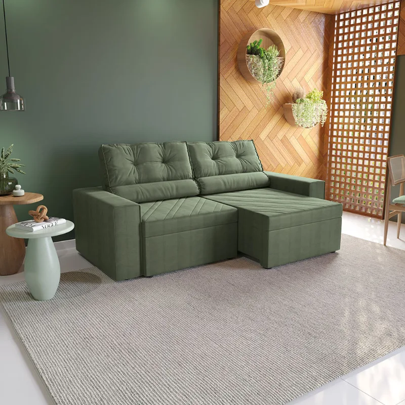 Sofá Retrátil Domus 228cm Suede Mescla Verde Kappesberg