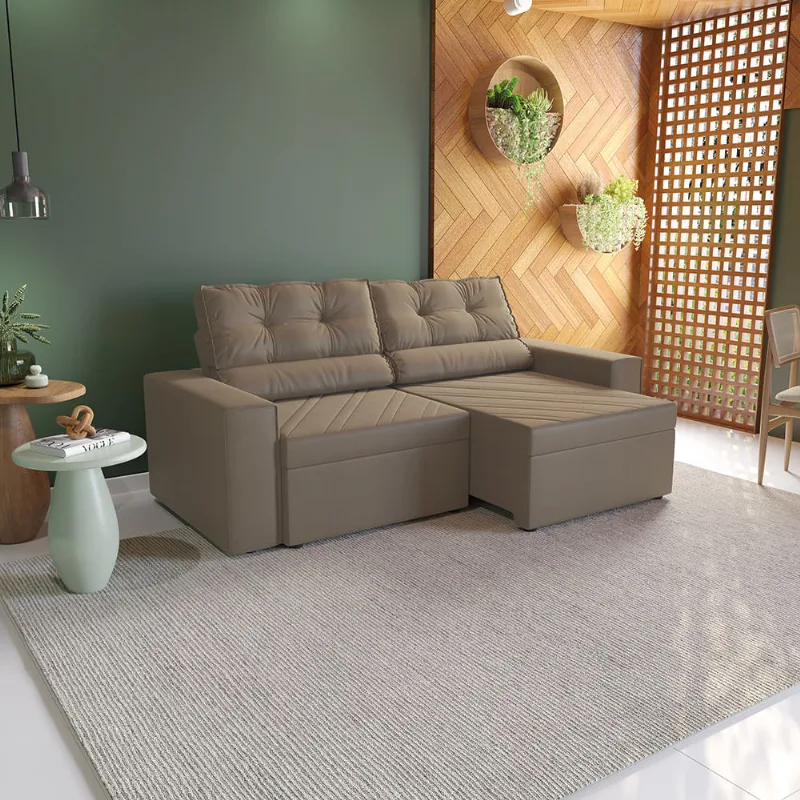 Sofá Retrátil Domus 228cm Suede Mescla Taupe Kappesberg