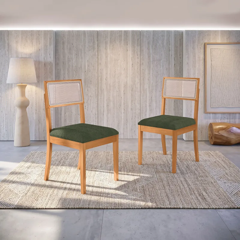 Par de Cadeiras em Madeira Maciça Kappesberg Zaira Suede Mescla Verde - Kappesberg