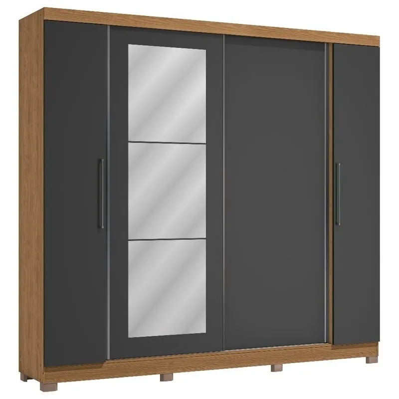 Guarda Roupa 4 Portas 3 Gavetas Kappesberg Com Espelho Canela Com Grafite CB01T591