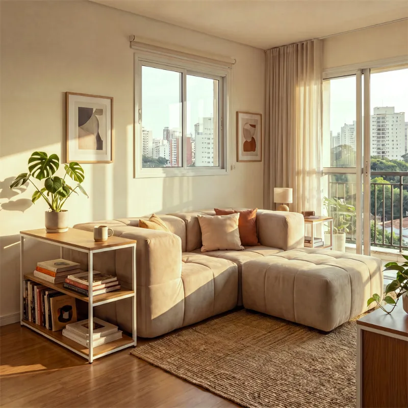 Sofá Modular 2 Lugares com Apoio de Pés Kappesberg Boucle Bege