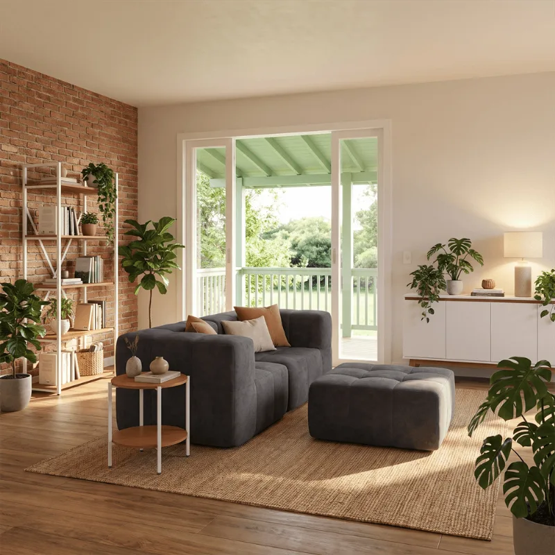 Sofá Modular 2 Lugares com Apoio de Pés Kappesberg Boucle Cinza