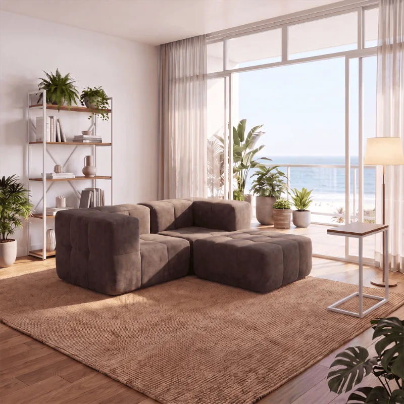 Sofá Modular 2 Lugares com Apoio de Pés Kappesberg Boucle Marrom