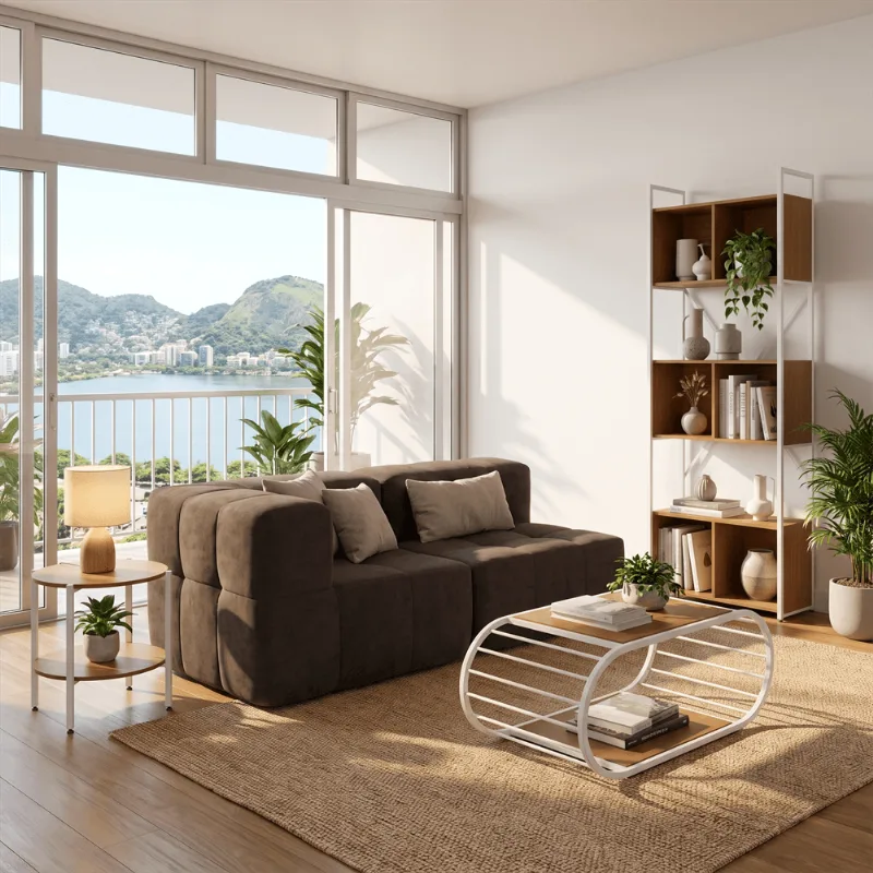 Sofá Modular 2 Lugares com Canto Kappesberg Boucle Marrom