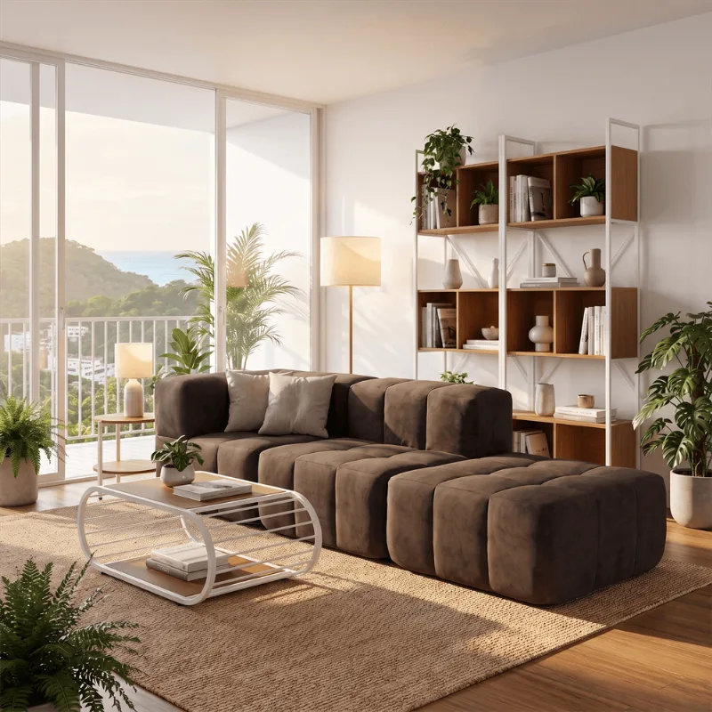 Sofá Modular 3 Lugares Kappesberg Boucle Marrom
