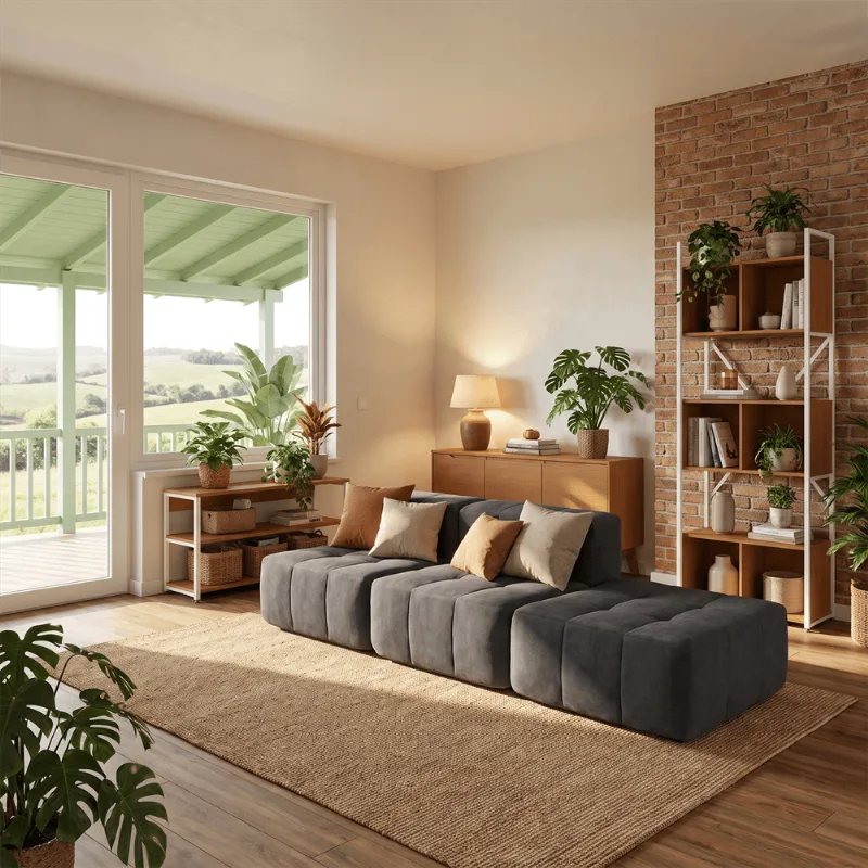 Sofá Modular 3 Lugares com Apoio de Pés Kappesberg Boucle Cinza