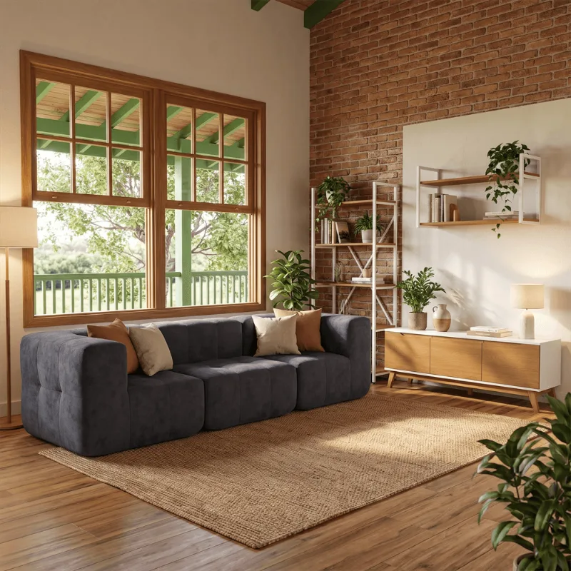 Sofá Modular 3 Lugares com 2 Cantos Kappesberg Boucle Cinza