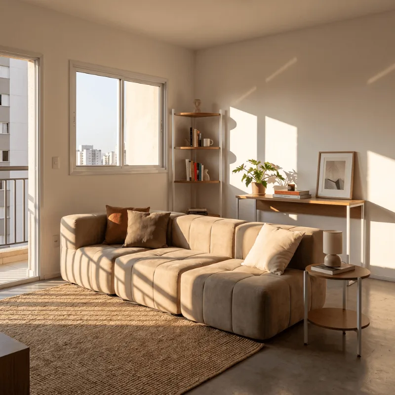 Sofá Modular 3 Lugares com Canto Kappesberg Boucle Bege