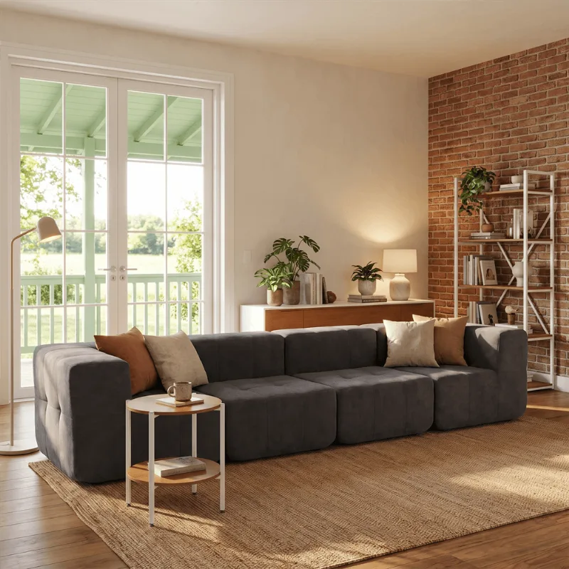 Sofá Modular 4 Lugares com 2 Cantos Kappesberg Boucle Cinza