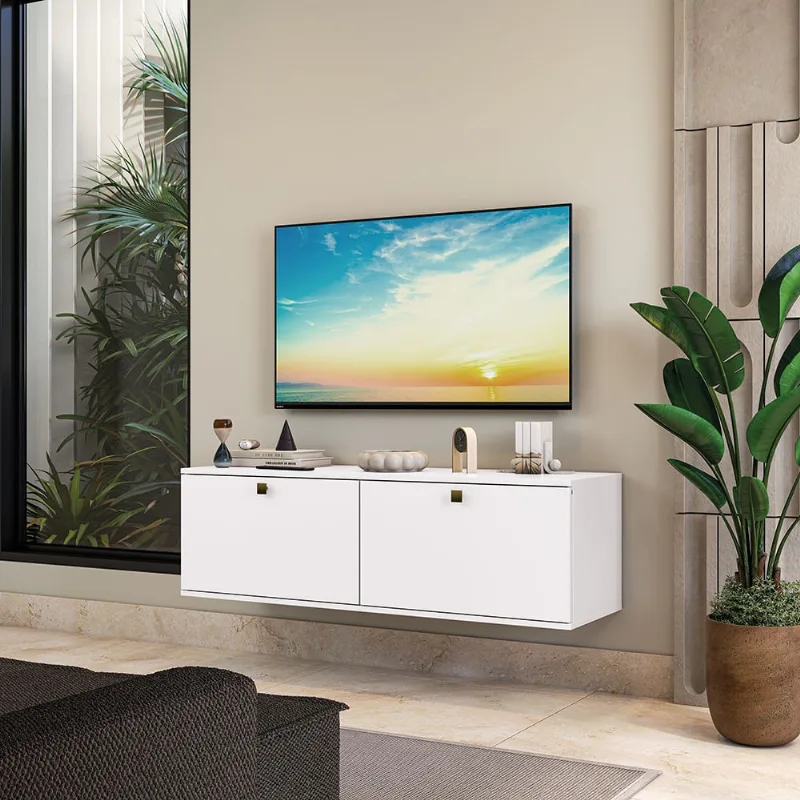 Rack Basculante Suspenso p/ TV até 50 Pol. Branco Celeste Kappesberg
