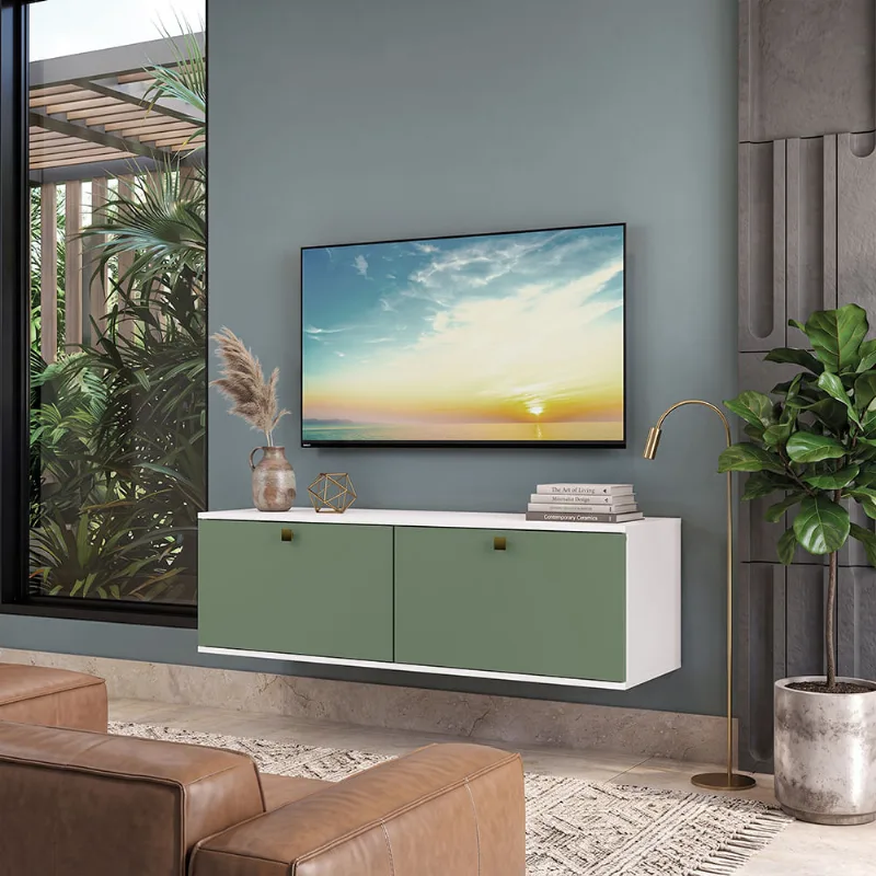Rack Basculante Suspenso p/ TV até 50 Pol. Branco/Verde Celeste Kappesberg
