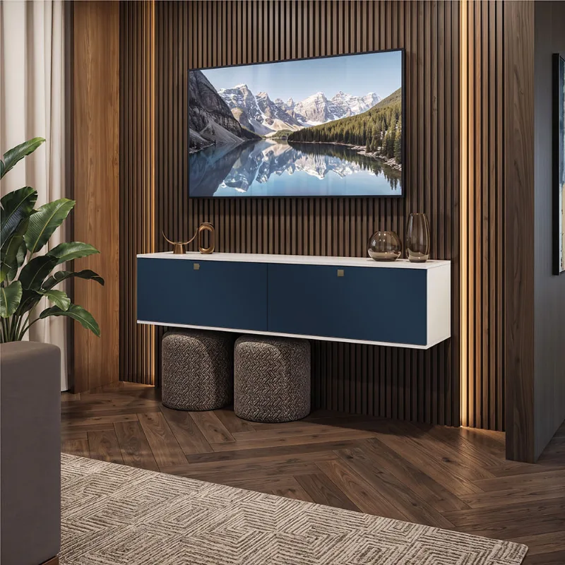 Rack Basculante Suspenso p/ TV até 60 Pol. Branco/Azul Celeste Kappesberg