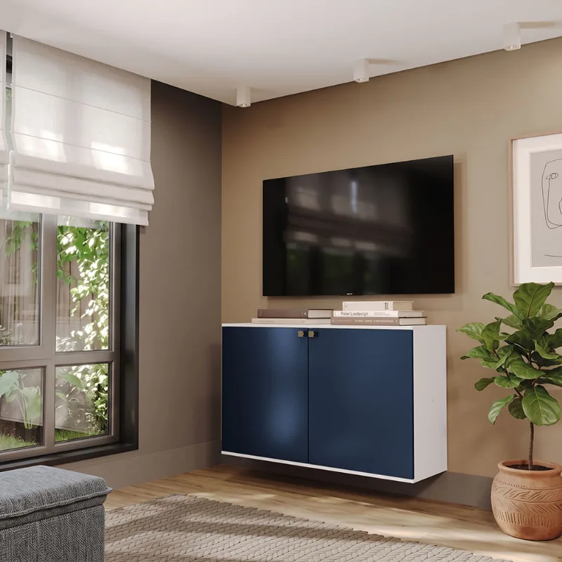 Rack Suspenso p/ TV até 50 Pol. Branco/Azul Celeste Kappesberg