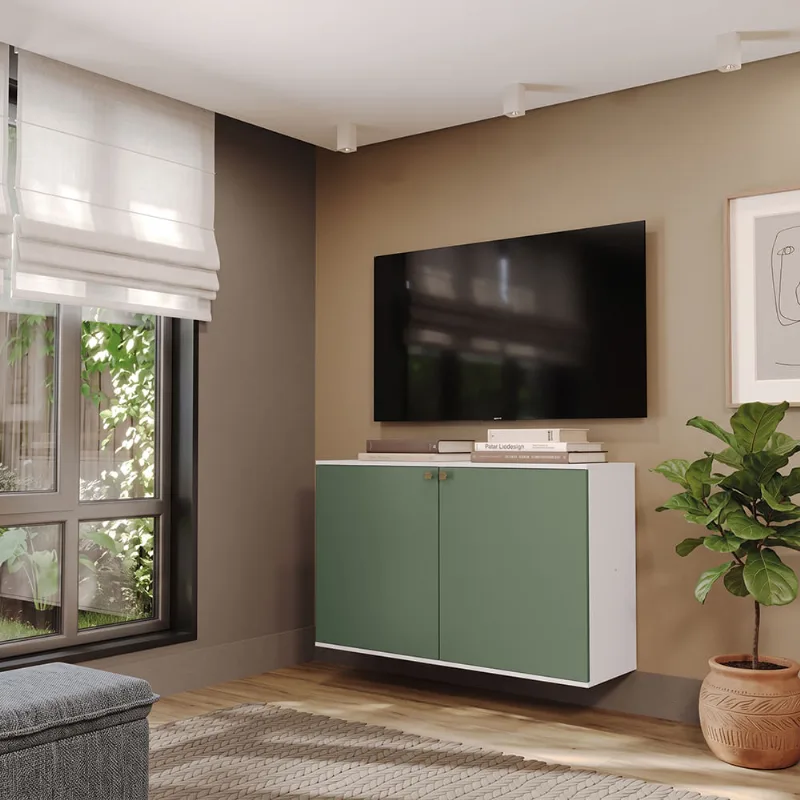 Rack Suspenso p/ TV até 50 Pol. Branco/Verde Celeste Kappesberg
