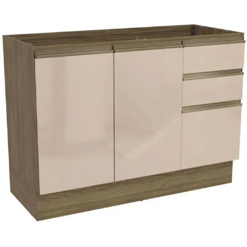 Balcao Mdf Curve 2 Portas E 3 Gavetas 120 Nogueira Macadamia - Kappesberg