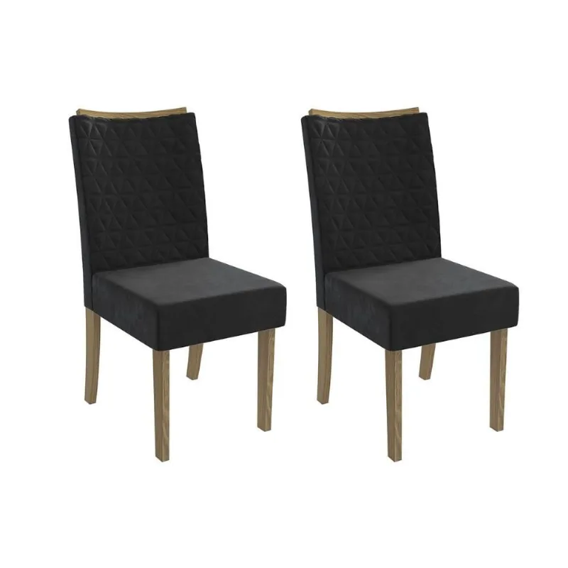 Cadeira Sala de Jantar 2CAD129NG Kit 2 Un Nogueira/Veludo Preto A038 - Kappesberg