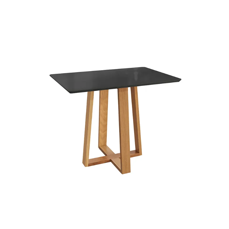 Mesa de Jantar Kappesberg em Madeira Maciça com Tampo de Vidro Preto Fosco 120cm