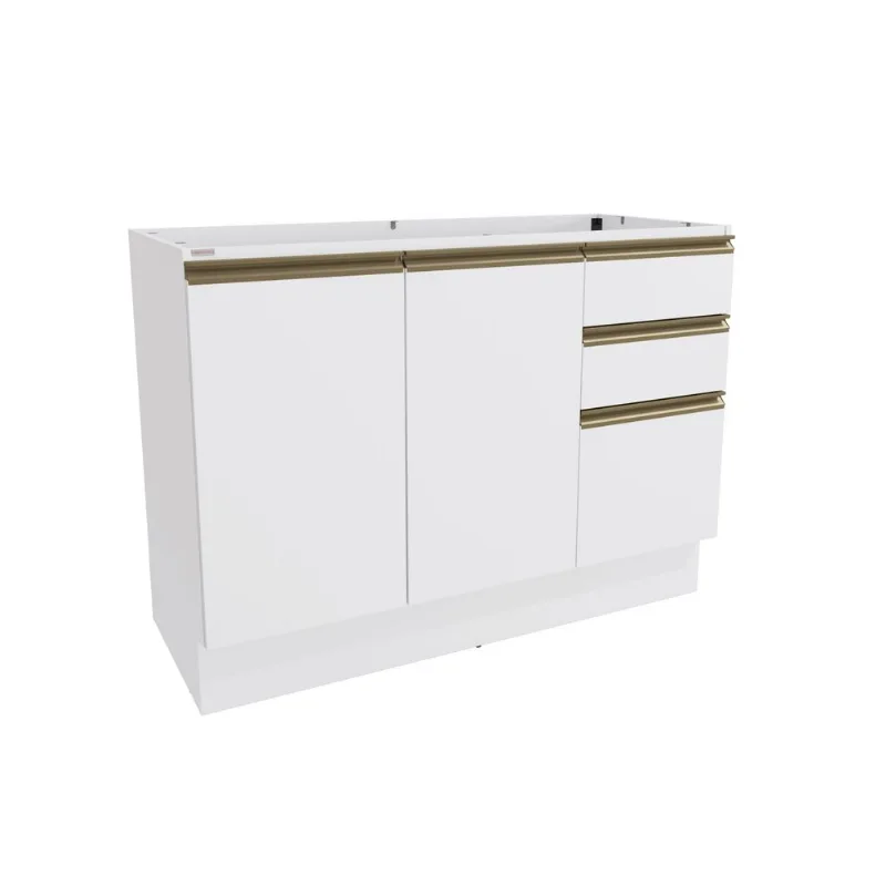 Balcão de Pia Celeste Kappesberg 100% MDF 2 Portas 3 Gavetas Branco 120cm