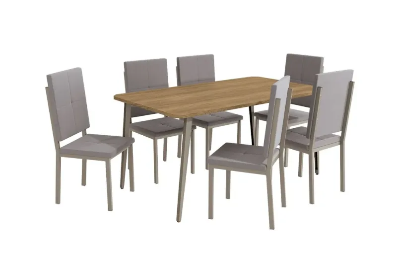 Conjunto Mesa Iguaçu Nickel M079NKF160NG Com 06 Cadeiras Dalian Sued Veludo A050 Titanium - Kappesberg