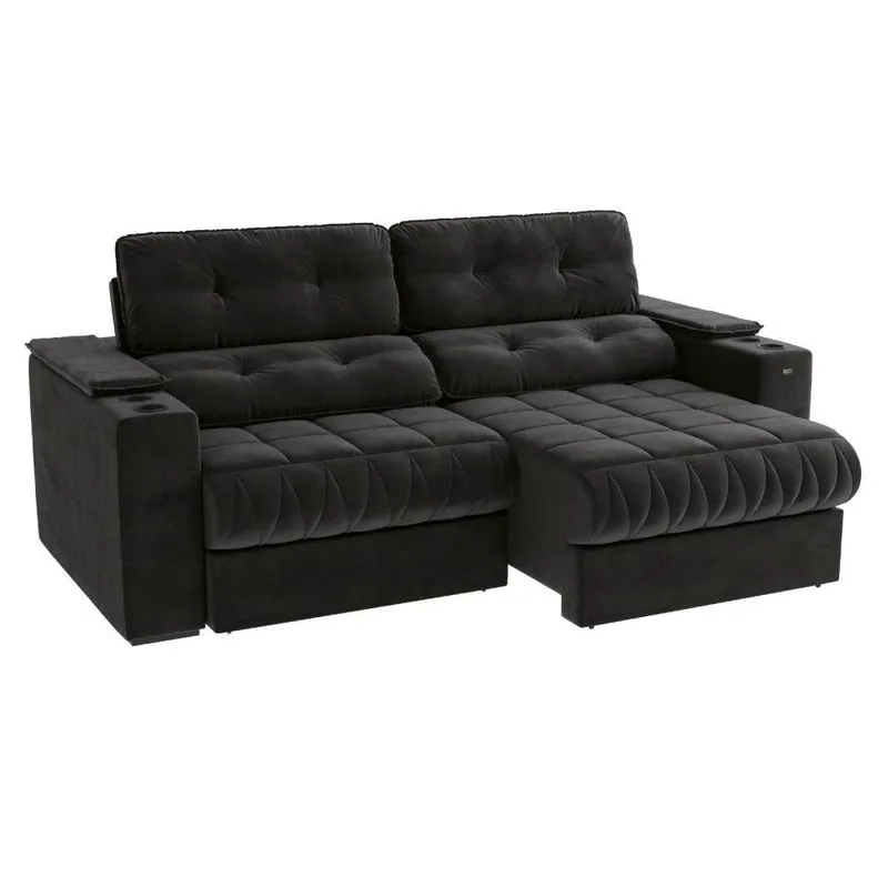 Sofá Estofado Kappesberg Premier S179-2 Retrátil e Reclinável 260cm - PRETO Sofá Estofado Kappesberg Premier S179-2 Retrátil e Reclinável 260cm