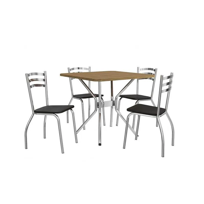 Conjunto de Mesa de Cozinha Quadrada com Tampo mdp e 4 Cadeiras Monique Corino Preto e Cromado