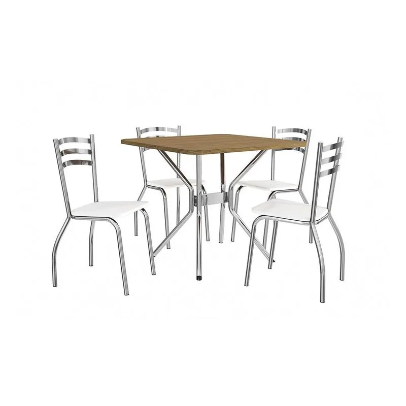 Conjunto de Mesa e Cadeiras Kappesberg Monique MDP Corino e Metal Branco e Cromado