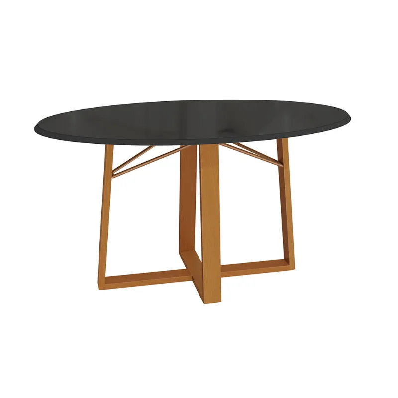 Mesa de Jantar Kappesberg em Madeira Maciça com Tampo de Vidro Preto Fosco 180cm