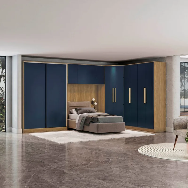 Quarto Modulado Kappesberg Adapt Nogueira/ Azul Profundo 5 Peças 418cm x 263cm