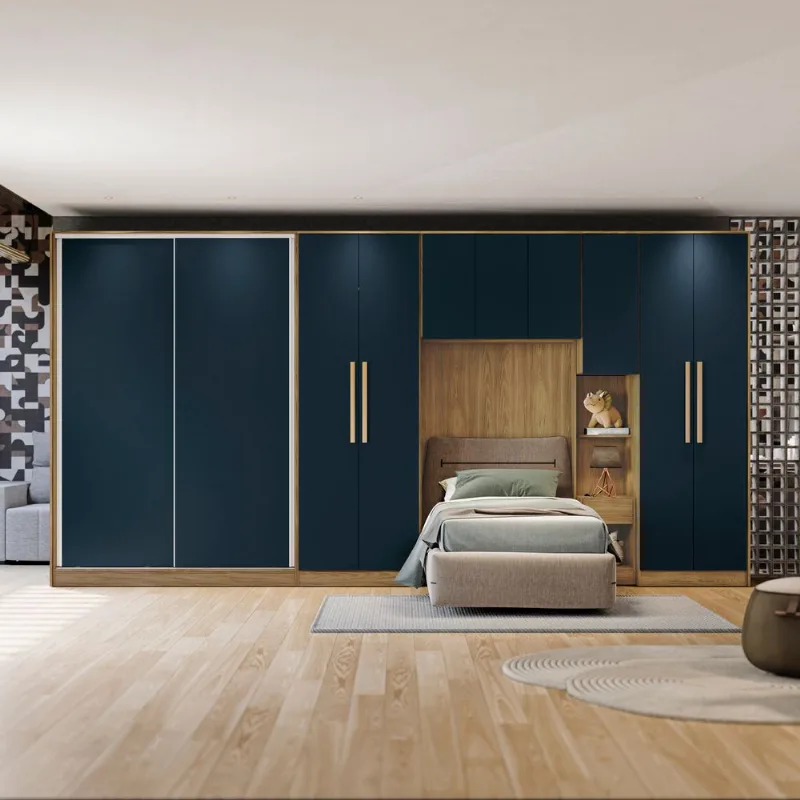 Quarto Modulado Kappesberg Adapt Nogueira/Azul Profundo 6 Peças 450cm