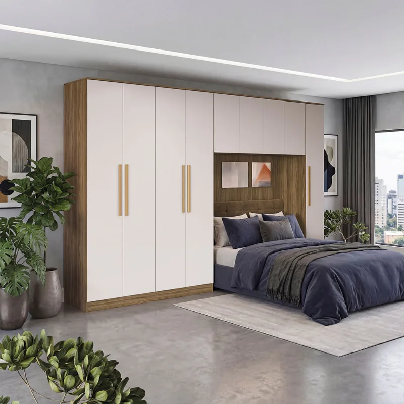 Quarto Modulado Kappesberg Adapt Nogueira/Branco 5 Peças 349cm