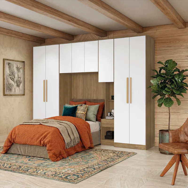 Quarto Modulado Kappesberg Adapt Nogueira/Branco 6 Peças 292cm