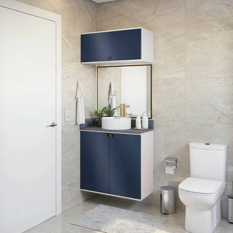 Conjunto para Banheiro com Basculante Kappesberg Celeste 2 Peças Branco/Azul 80cm