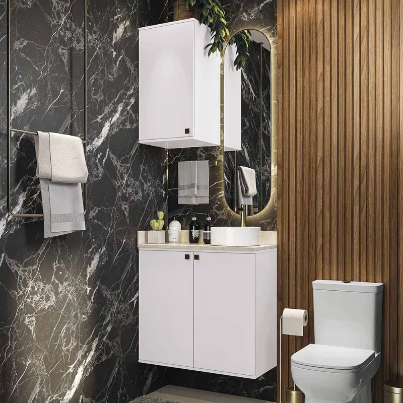 Conjunto para Banheiro com Aéreo Kappesberg Celeste 2 Peças Branco 80cm
