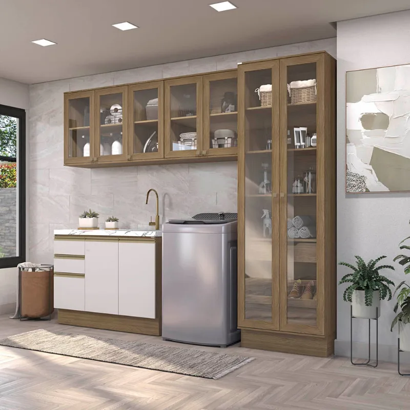 Lavanderia Modulada Kappesberg Celeste 4 Peças Nogueira/Branco 272cm