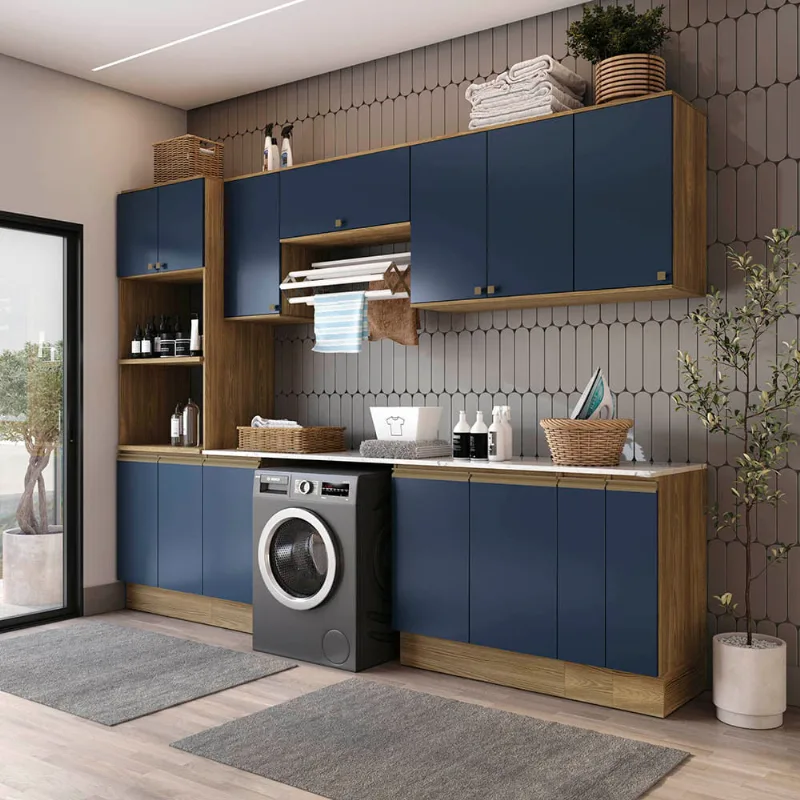 Lavanderia Modulada Kappesberg Celeste 9 Peças Nogueira/Azul 310cm