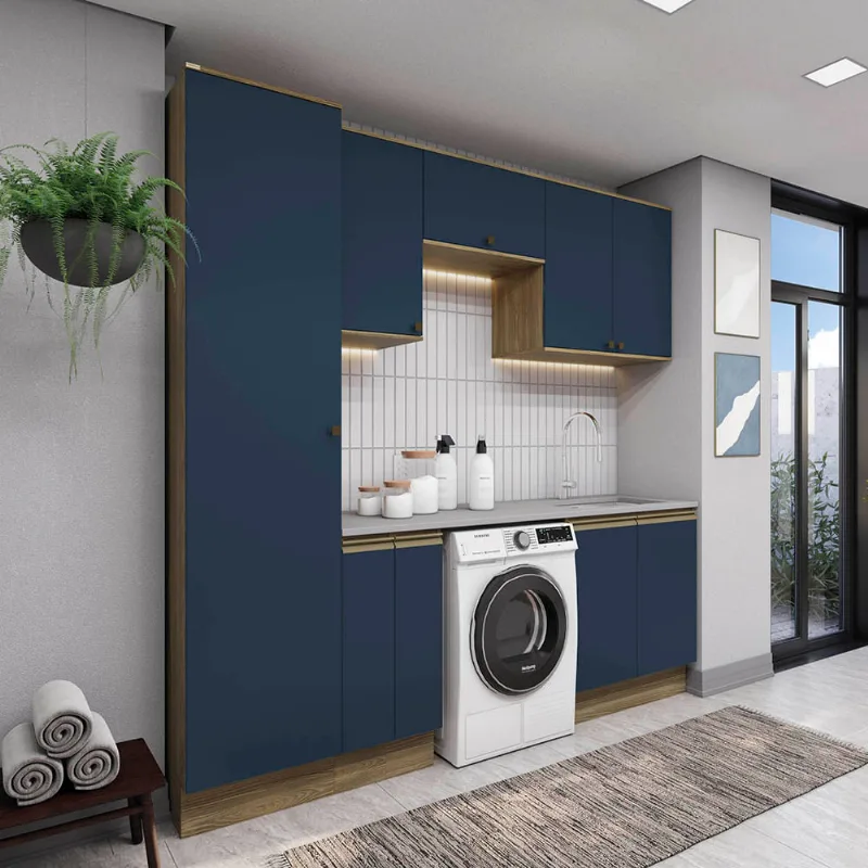 Lavanderia Modulada Kappesberg Celeste 7 Peças Nogueira/Azul 230cm