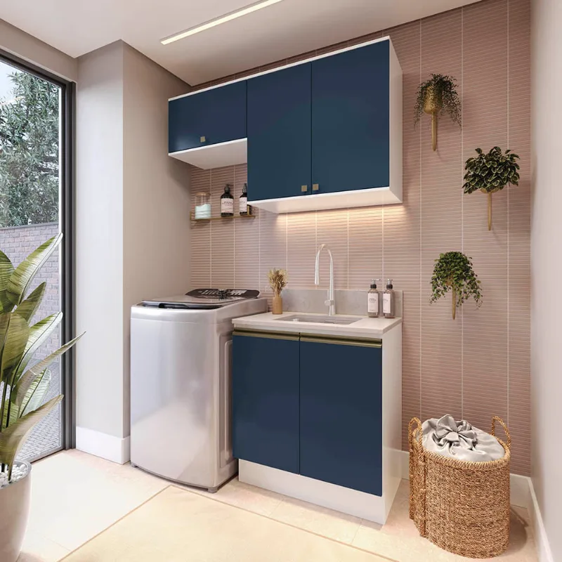Lavanderia Modulada Kappesberg Celeste 3 Peças Branco/Azul 140cm