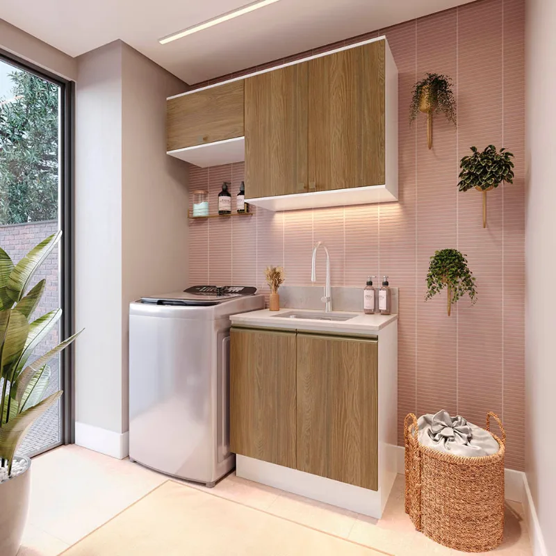 Lavanderia Modulada Kappesberg Celeste 3 Peças Branco/Nogueira 140cm
