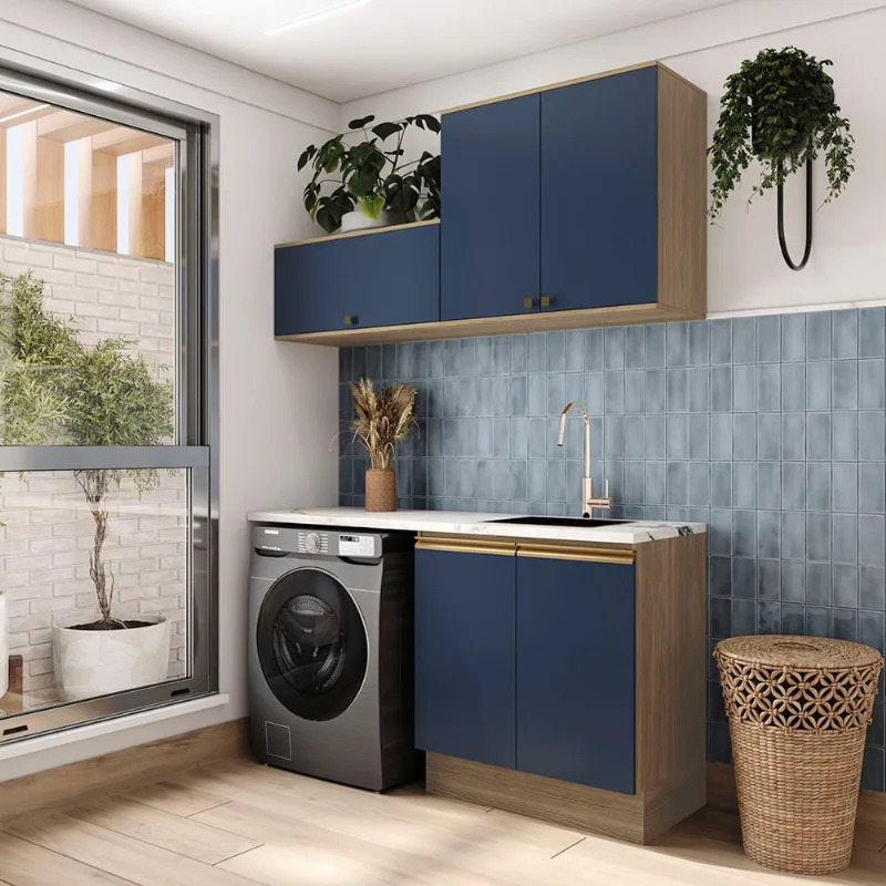 Lavanderia Modulada Kappesberg Celeste 3 Peças Nogueira/Azul 160cm