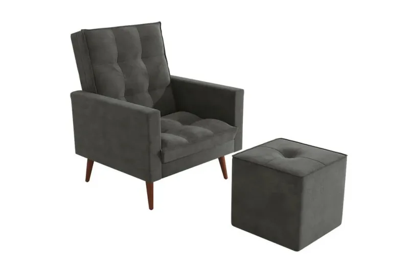 Poltrona Jade Tecido POL028N-A050 Veludo Titânio - Kappesberg