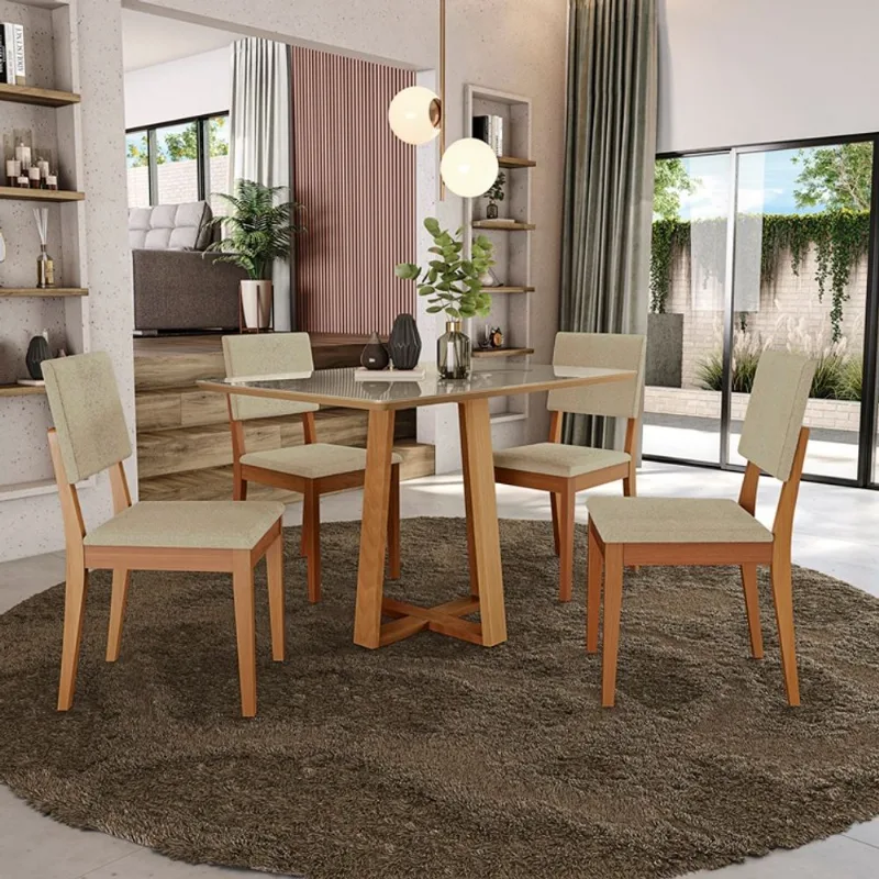 Conjunto Sala de Jantar Elma Kappesberg em Madeira Maciça com 4 Cadeiras Boucle Bege
