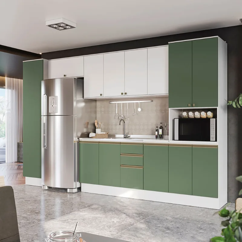 Cozinha Modulada Celeste Kappesberg 100% MDF Branco/Verde 8 Peças