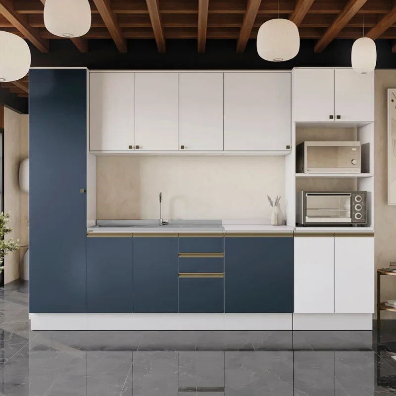 Cozinha Modulada Celeste Kappesberg 100% MDF Branco/Azul 7 Peças